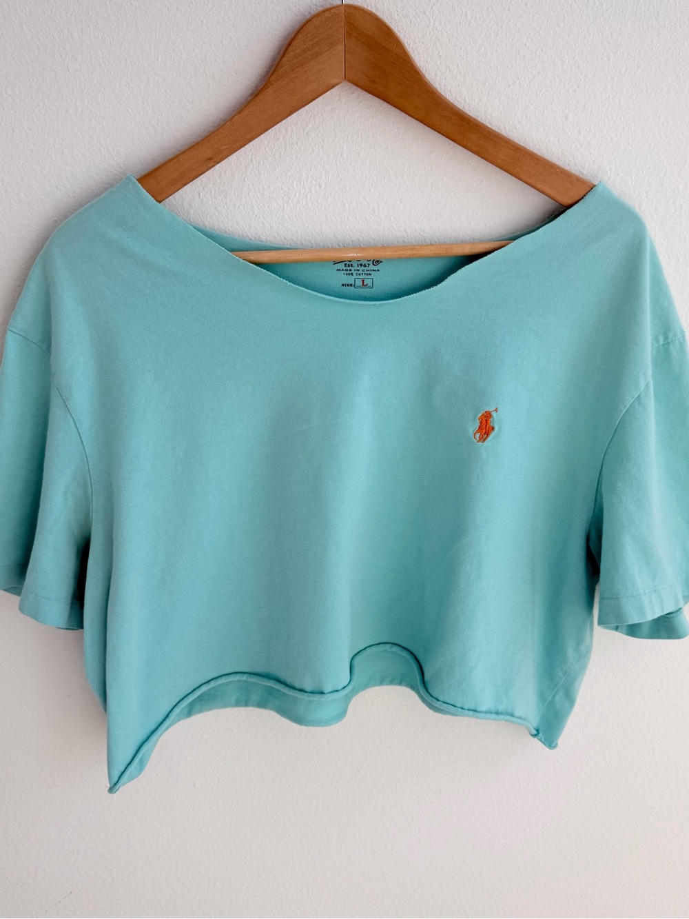 Polo Ralph Lauren Off The Shoulder Light Green Cropped Tee